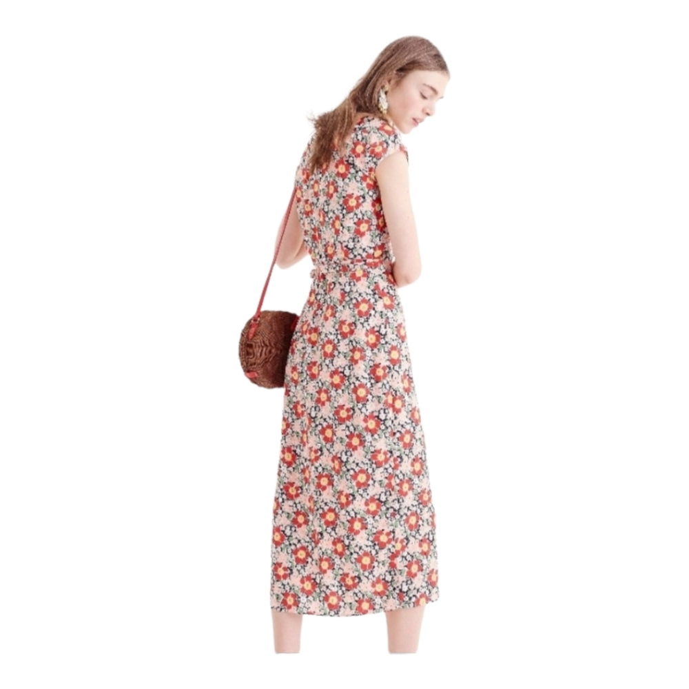 J. Crew Floral Midi Dress in Red, White, and Green